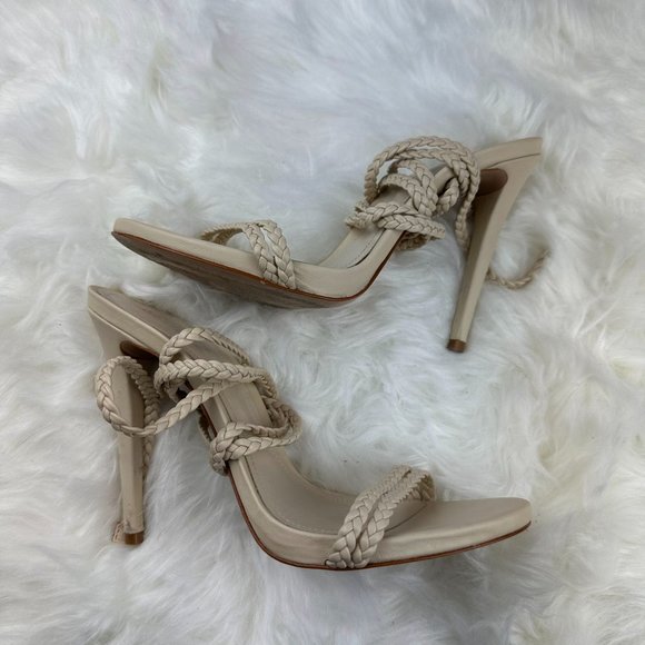 Schutz Jada Braided Ankle Tie Sandal in Egg Shell - Picture 4 of 9